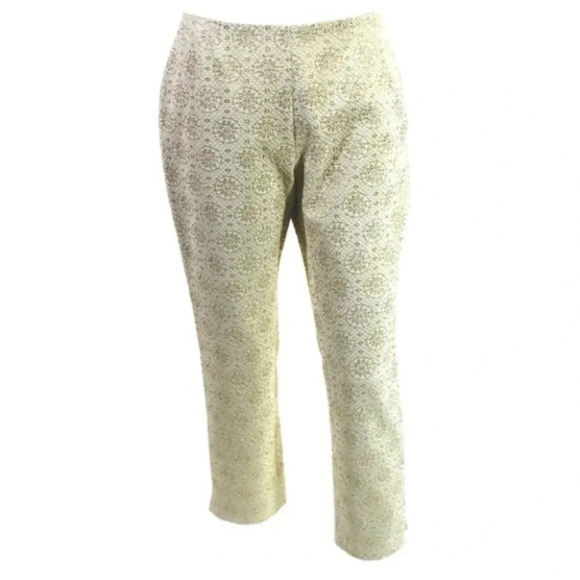 CELINE Women's Pants Gold Metallic Embossed High Waist Straight Leg Trouser 6 - Picture 2 of 16